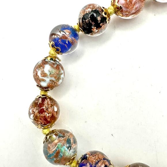 Murano Glass Bead Bracelet Multicolor Gold Blue Red Clear Cream Red Green Casual - Picture 8 of 9